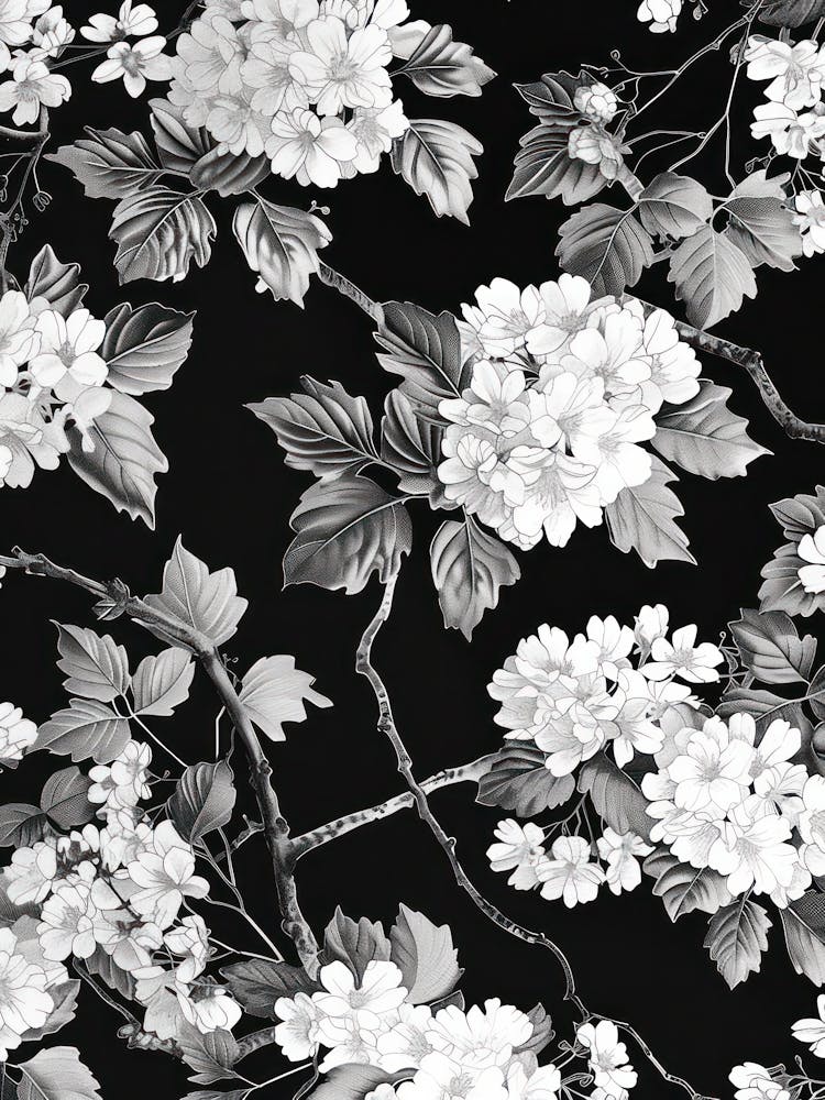 Great Japan Hokusai Monochrome Flowers 1313