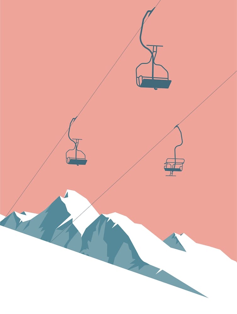 Ski chairlifts in pink