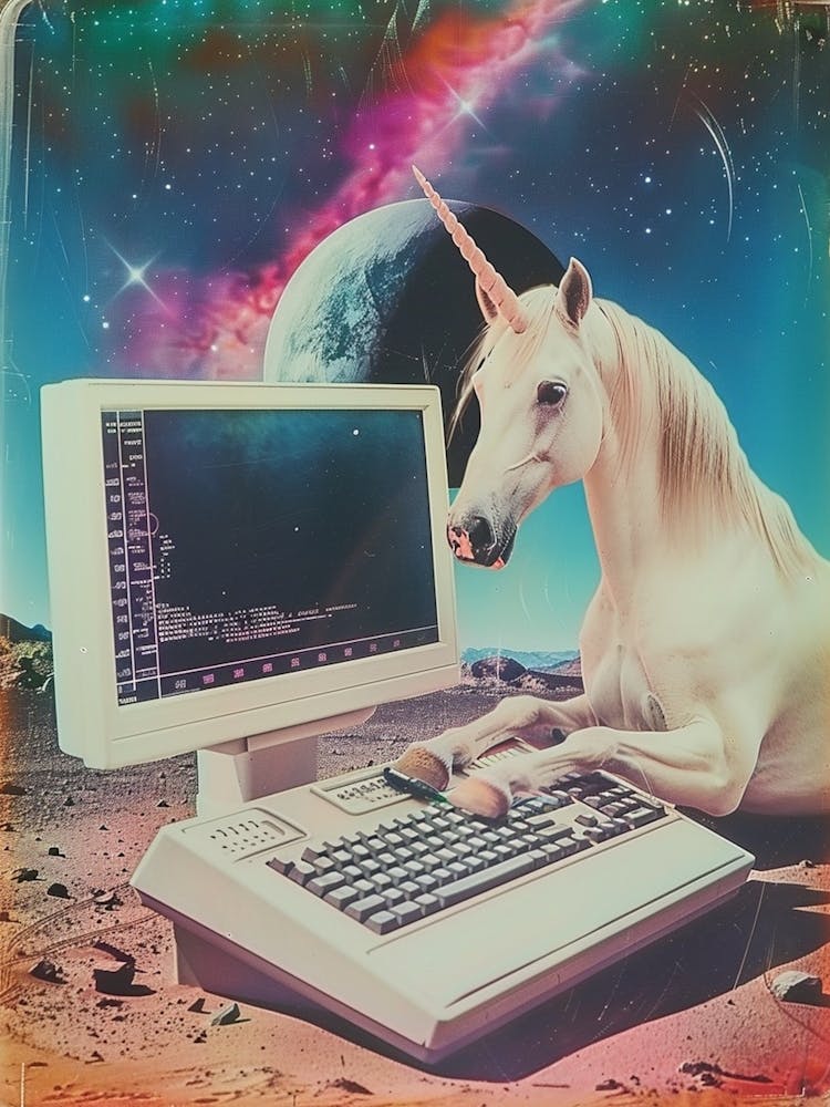 Retro Unicorn In Space With A Computer Retro Collage 2