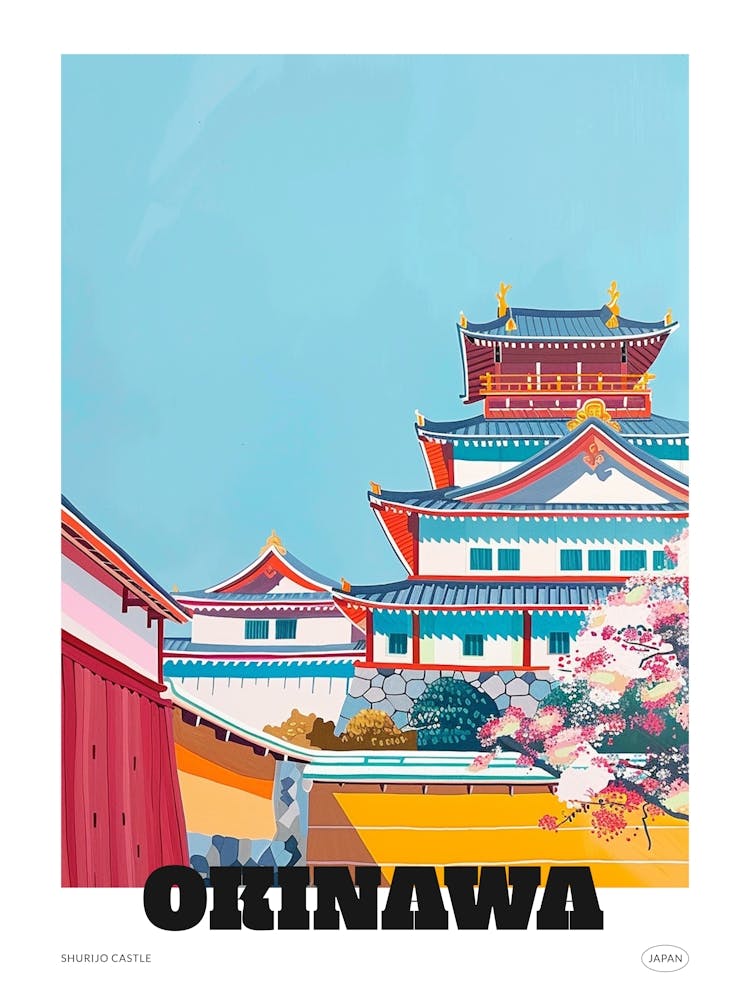 Shurijo Castle Okinawa Colourful Illustration Poster