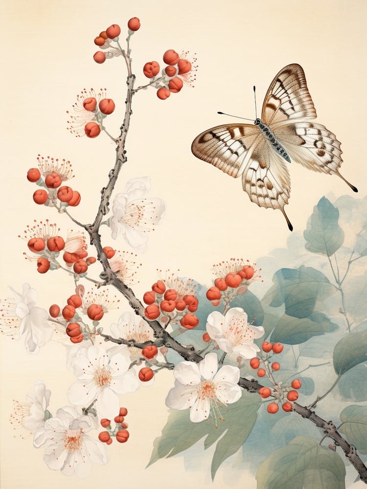 Butterfly Red Tones Japanese Style Painting 2