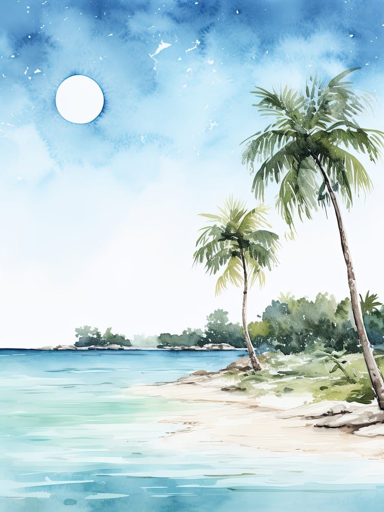 Watercolour Of Playa Paraiso   Cayo Largo Cuba 2