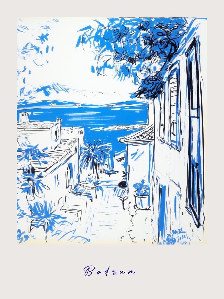 Bodrum Turkey 2 Mediterranean Blue Drawing Poster