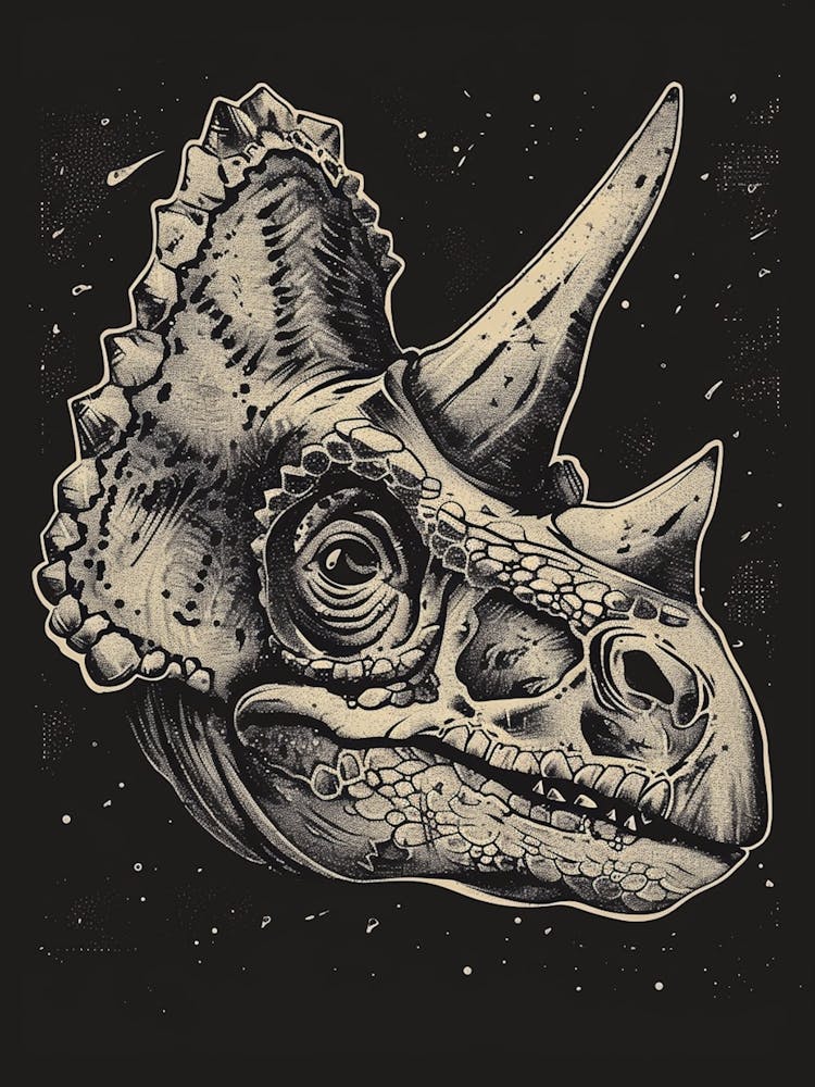 Styracosaurus Dinosaur Black & Sepia Illustration