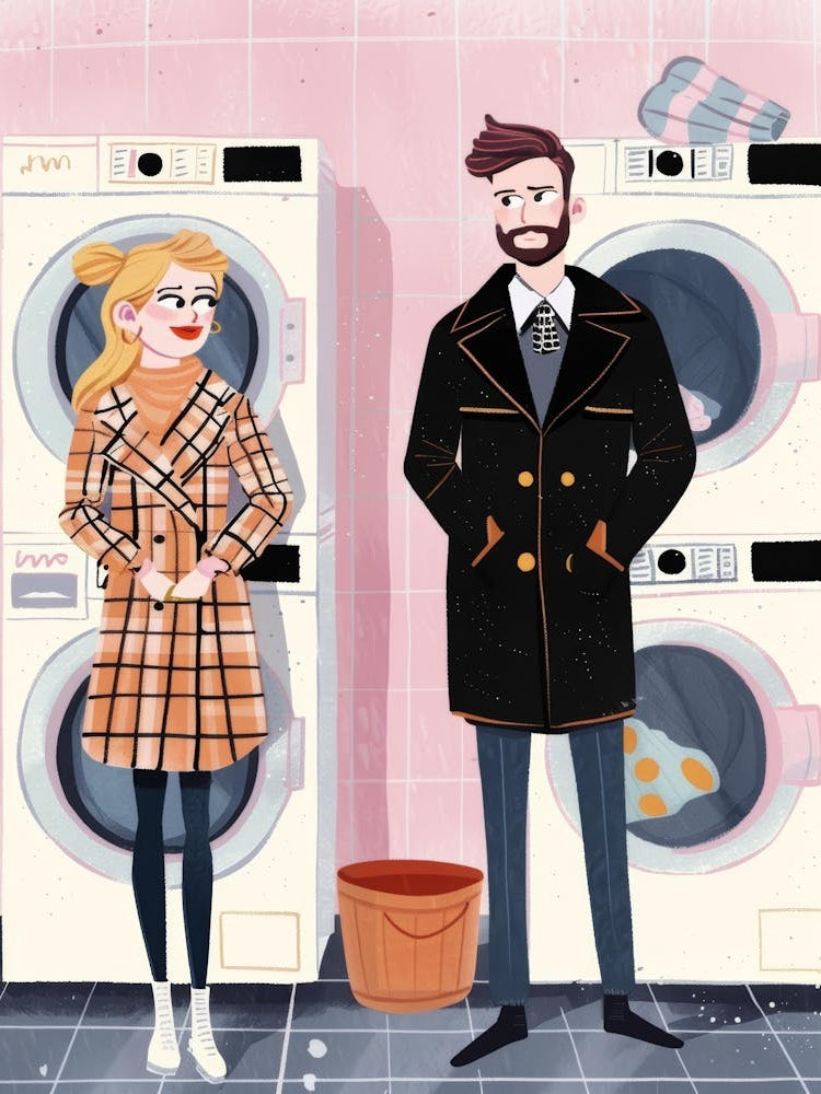 Cartoon Couple In The Laundry Room