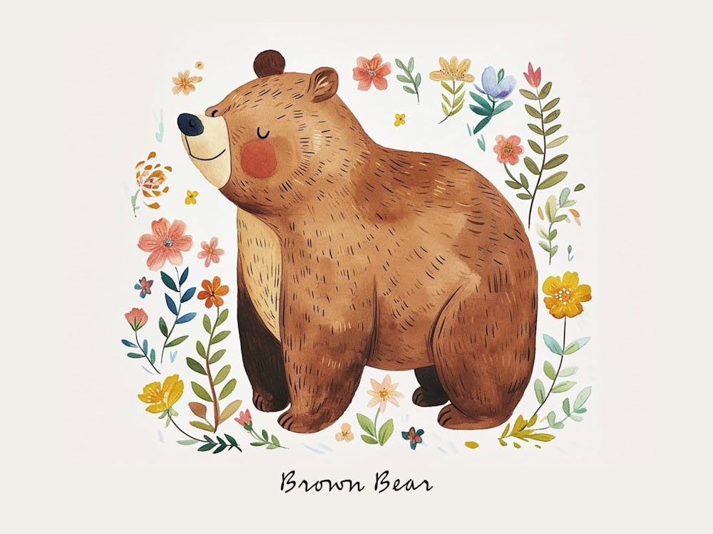 Little Floral Brown Bear 2 Poster