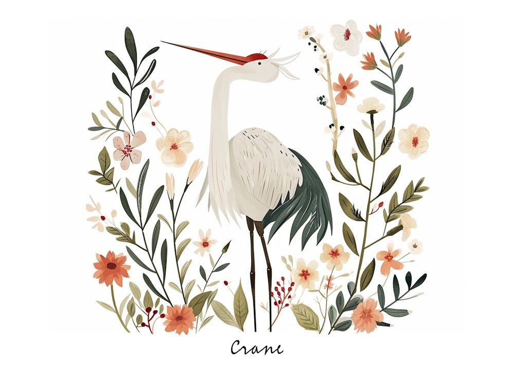 Little Floral Crane 1 Poster