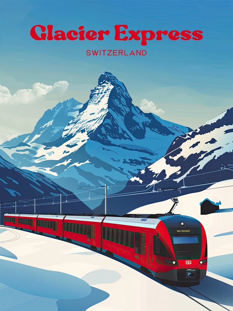 Glacier Express Switzerland Swiss Alps Art Illustration