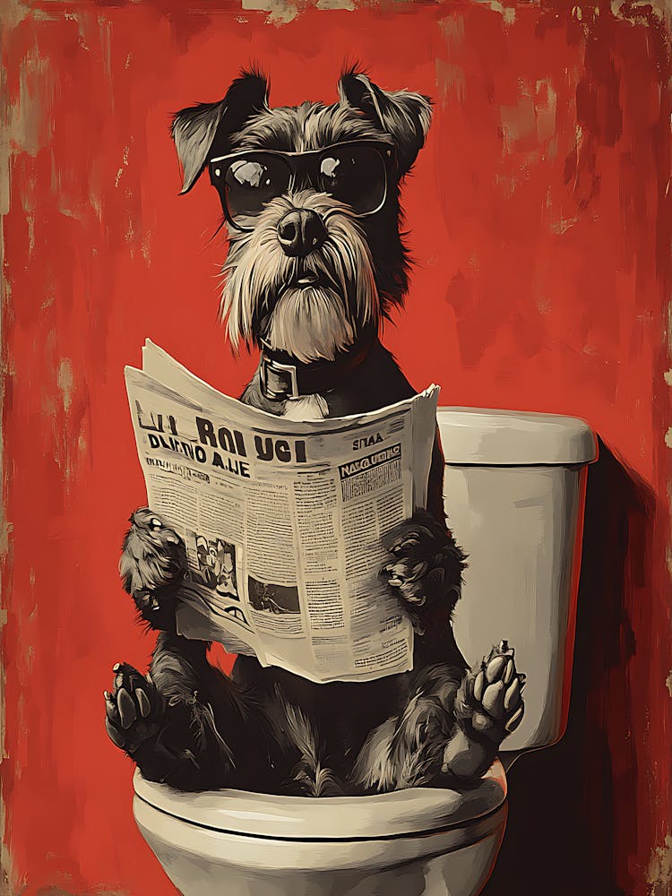 Dog Reading Newspaper On Toilet 3
