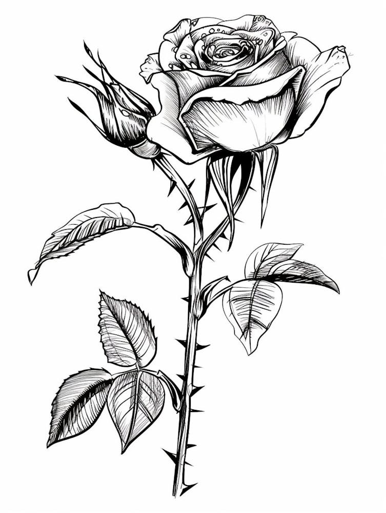 Black And White Rose Line Drawing 8