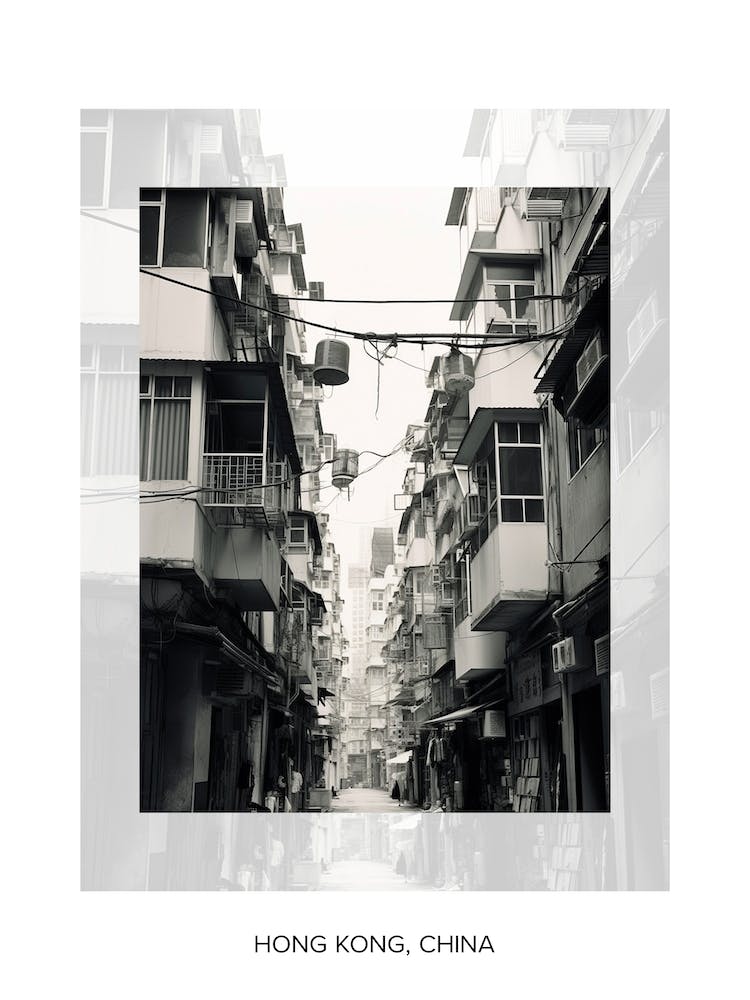 Affiche de Hong Kong, Chine, Vieille Photo Noir et Blanc 3