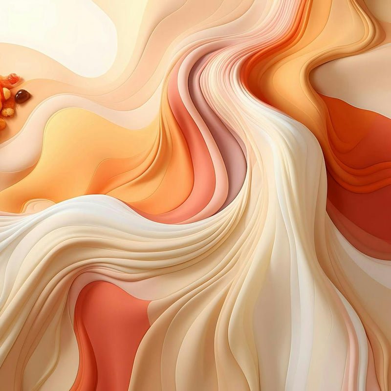 Abstract Swirling Pattern Of Orange Beige And White Hues Resembling Flowing Fabric Or Sand Dunes A Small Pile Of Oran
