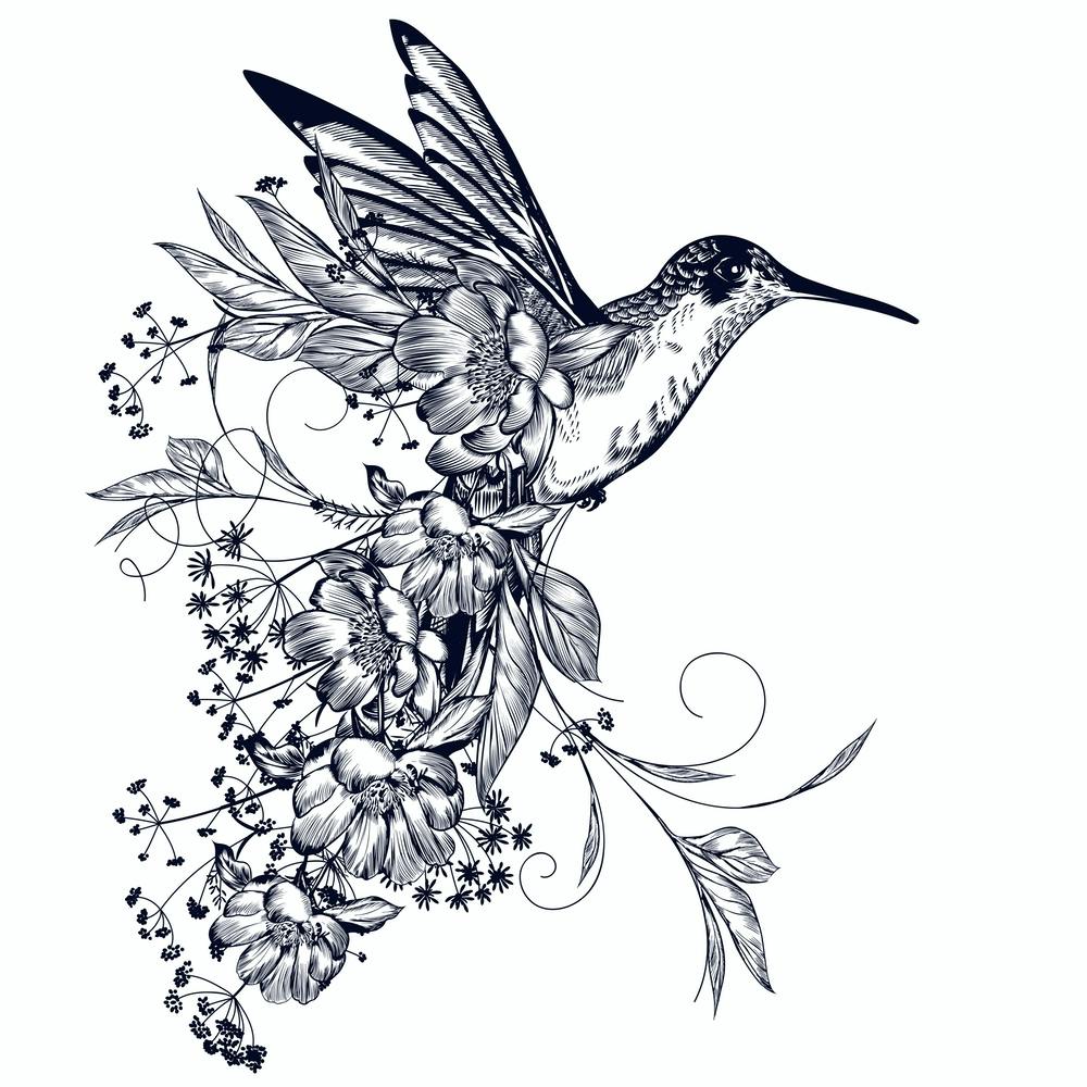 Kolibri und Blumen