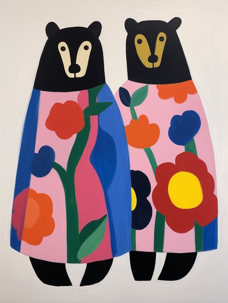 Colourful Kids Animal Art Black Bear 1
