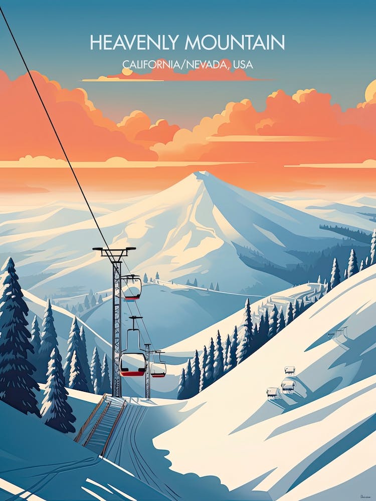 Poster Of Heavenly Mountain   California Nevada, Usa, Ski Resort Illustration 3