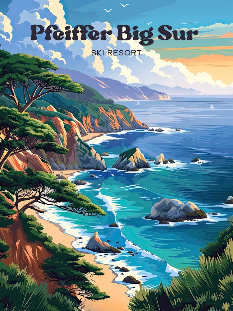Pfeiffer Big Sur California Art Illustration