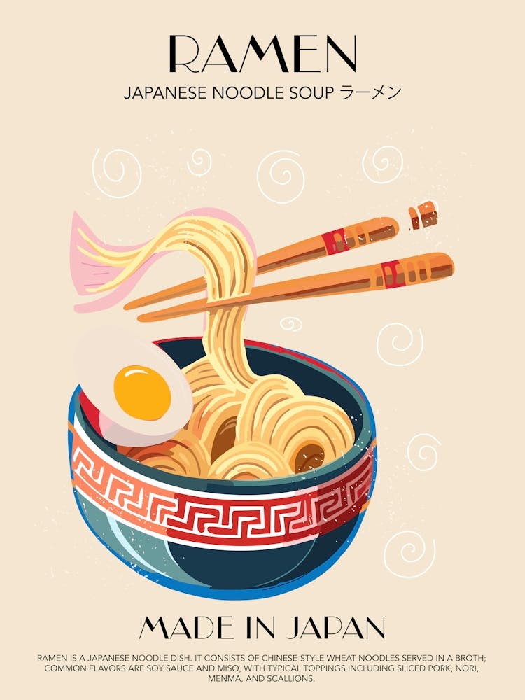 Ramen Print Kitchen Art Kitchen Poster Food Art Mid Century Modern Japan
