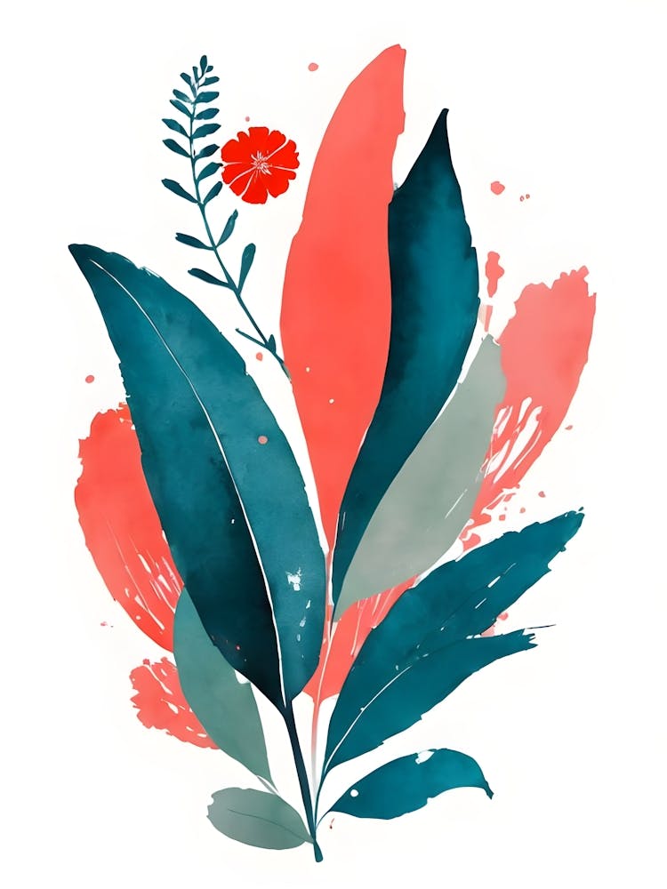 Watercolor Leaves And Flowers