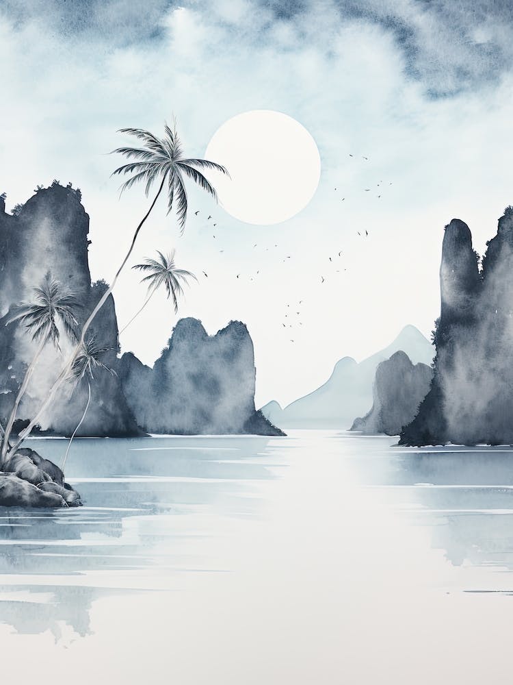 Watercolour Of Maya Bay   Phi Phi Islands Thailand 3