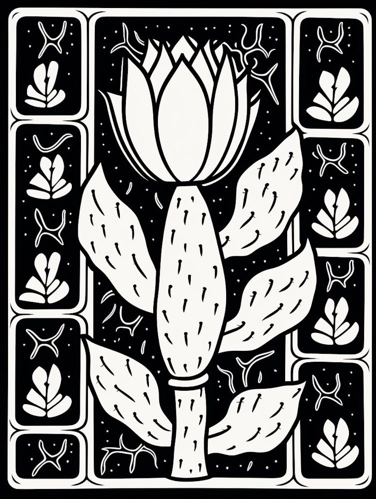 B&W Cactus Illustration Opuntia Fragilis 1