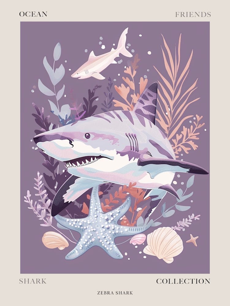 Purple Zebra Shark Illustration 2 Poster
