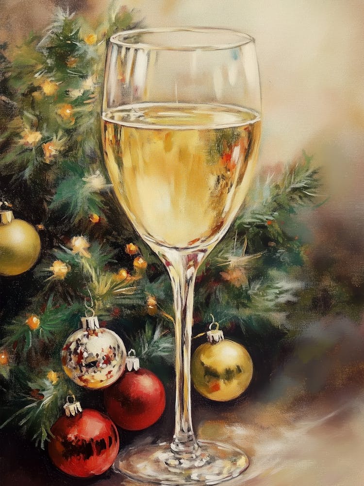 White Wine And Christmas Ornaments