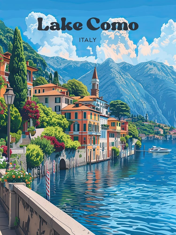 Lake Como Vacation Art Illustration