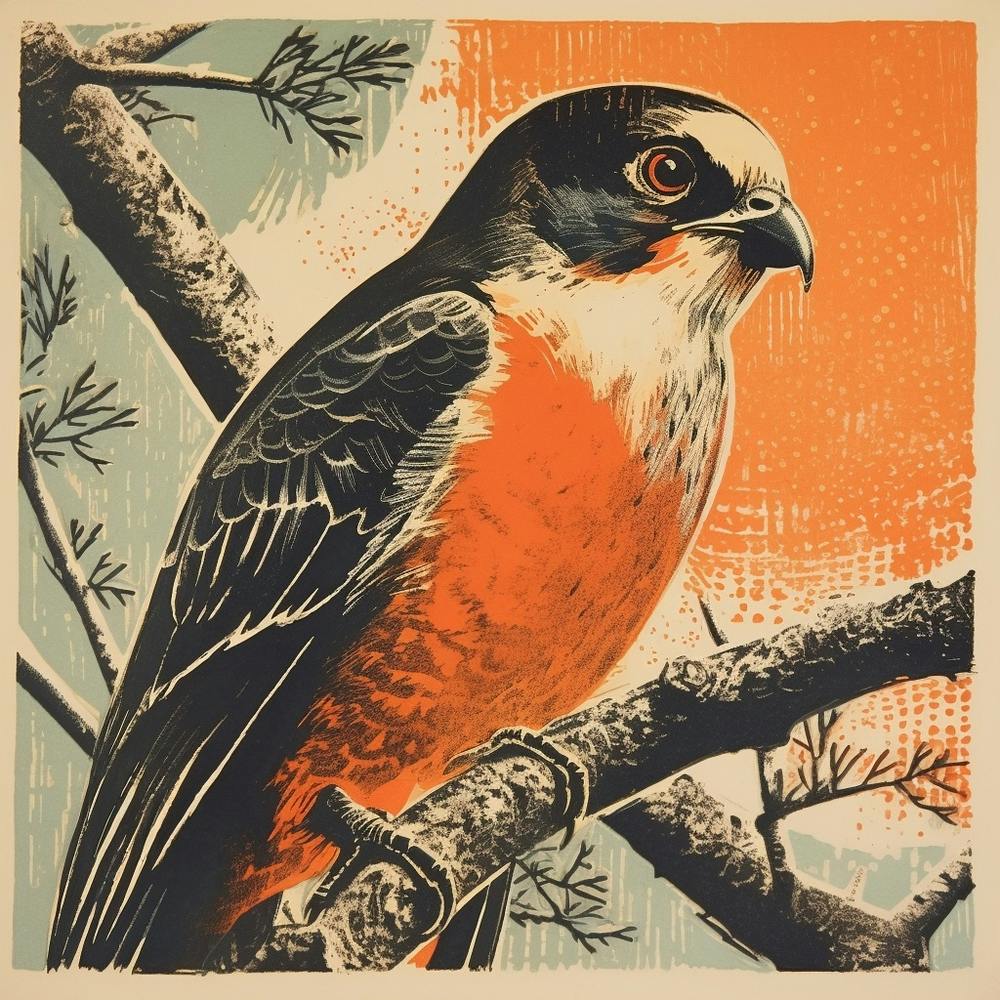 Lithographie Rétro d'Oiseau Épervier d'Europe 3