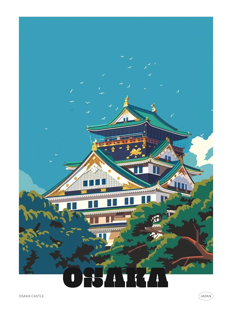Osaka Castle 1 Farbenfrohes Illustrationsposter