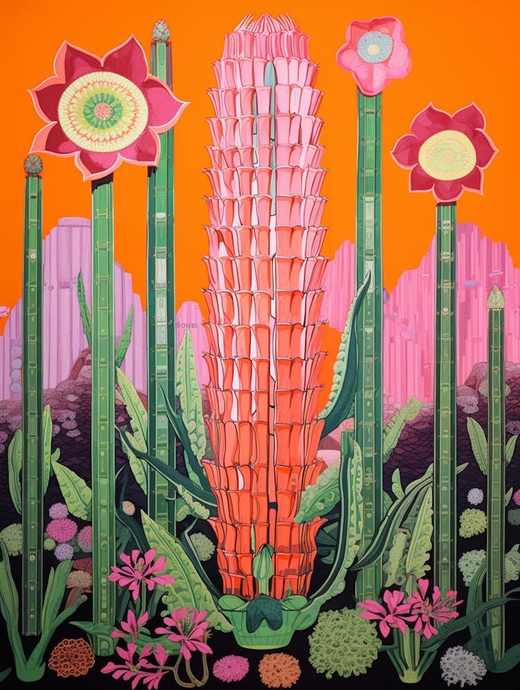 Mexican Style Cactus Illustration Organ Pipe Cactus 2