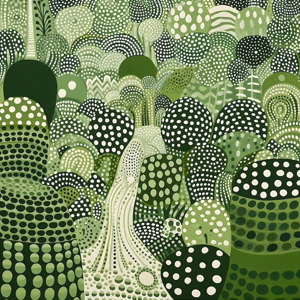 Yayoi Kusama inspirierte Kunst Moosgrüner Wald