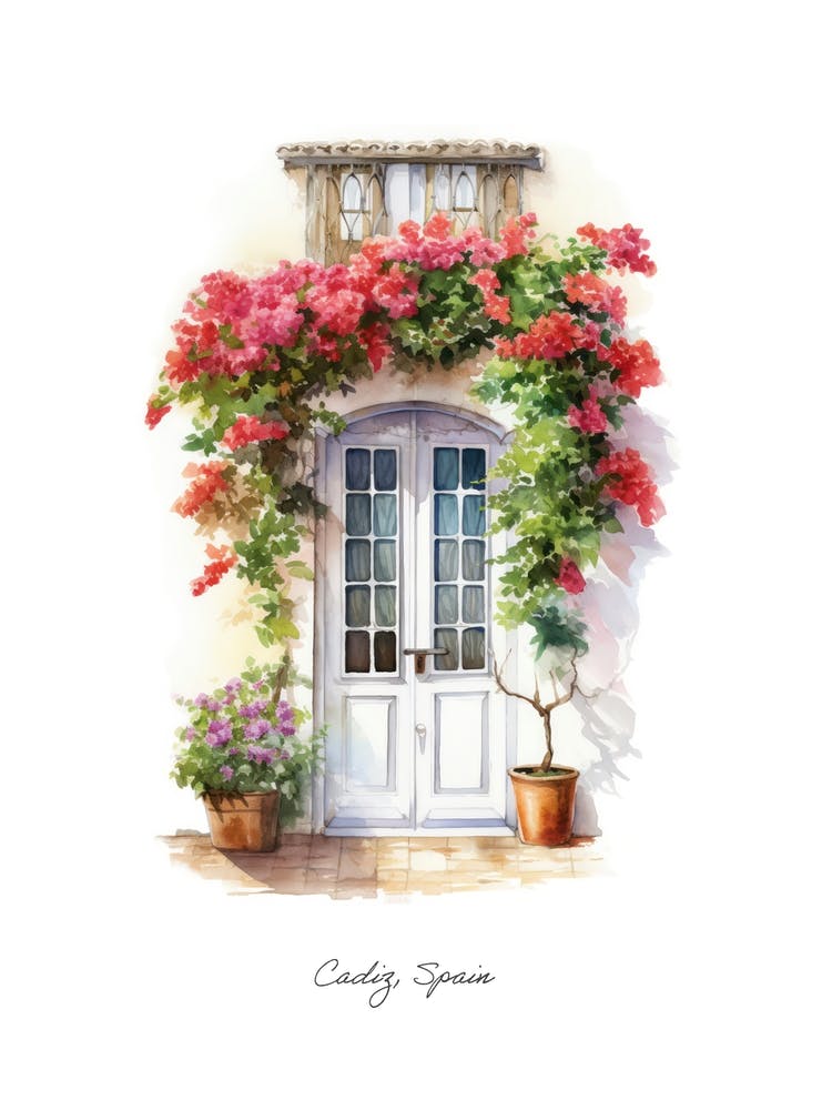 Cadiz, Spain   Mediterranean Doors Watercolour Painting 4 Poster