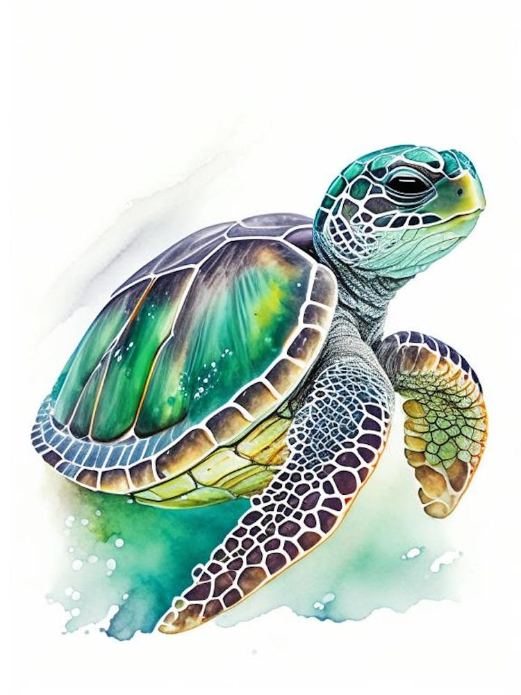Hatching Sea Turtle, Sea Turtle Watercolour 2