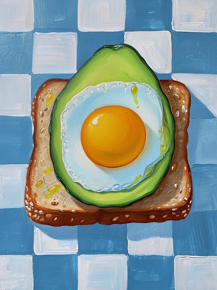 Avocado Egg On Toast Blue Checkerboard 2