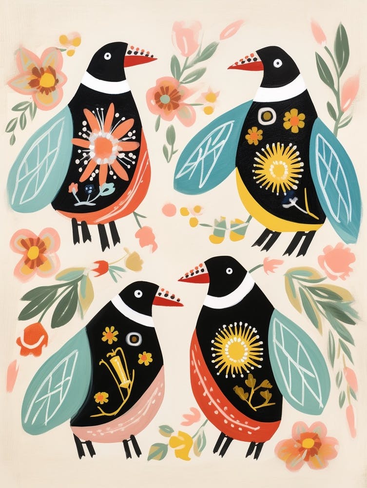 Folk Style Bird Painting Penguin 7