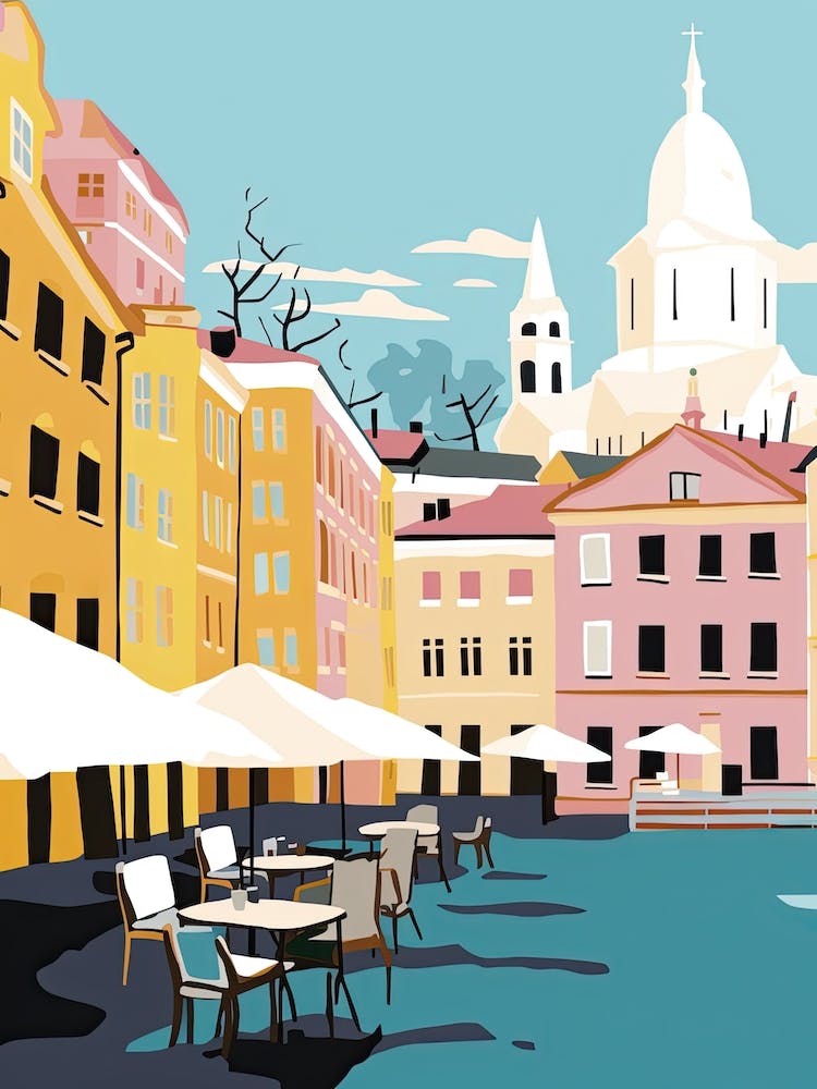 Helsinki, Finland, Flat Pastels Tones Illustration 1