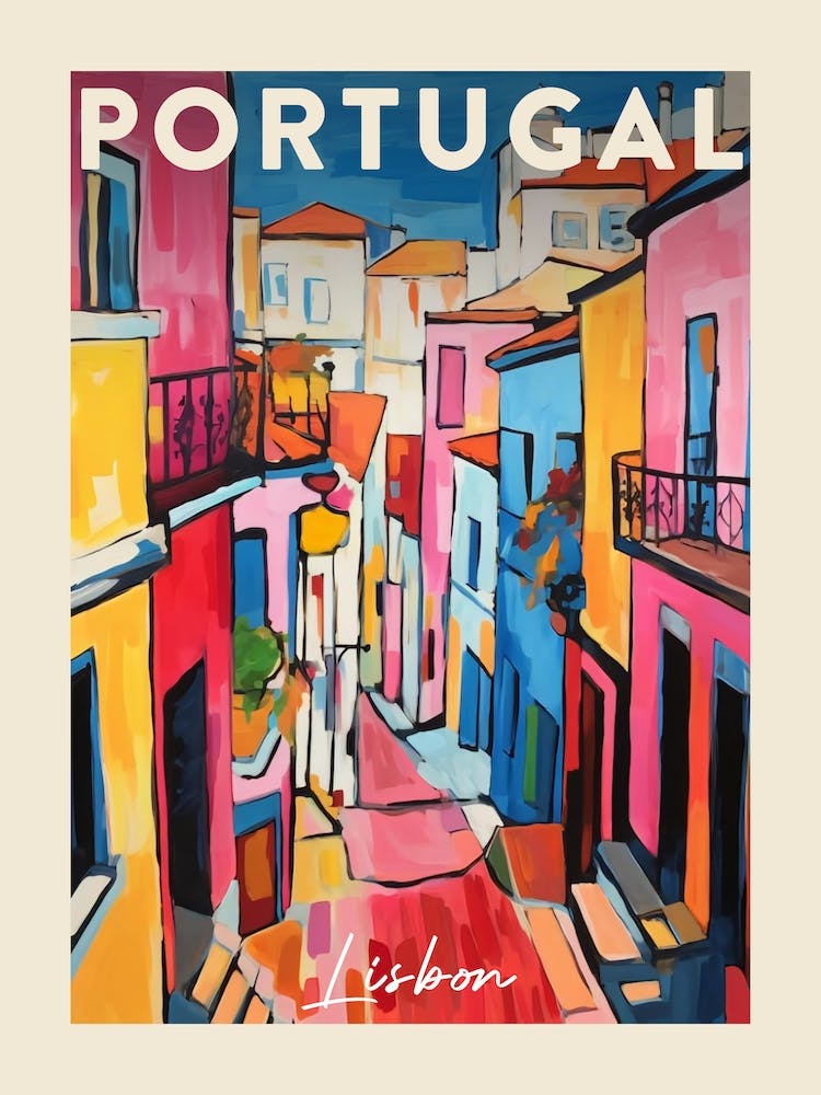 Lisbon Portugal 3 Fauvist Painting  Travel Poster