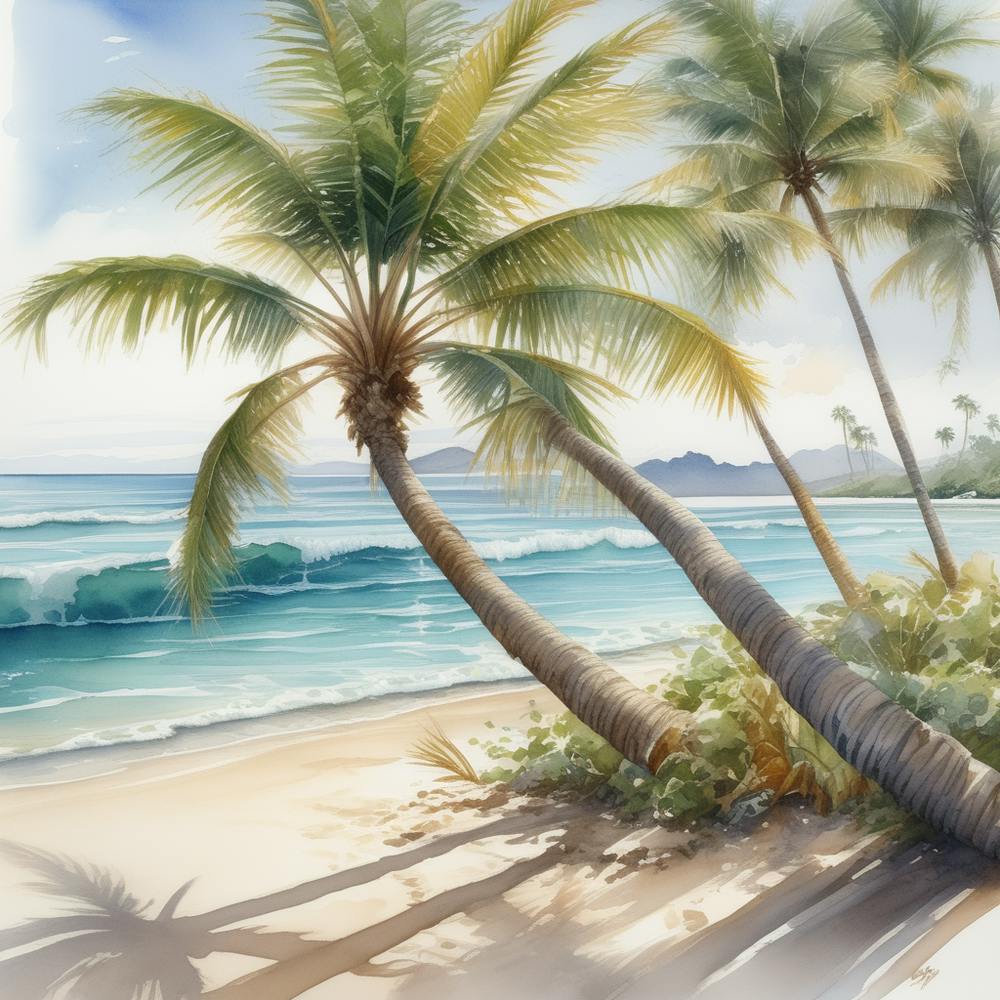 Palme im Meer Oo Aquarell