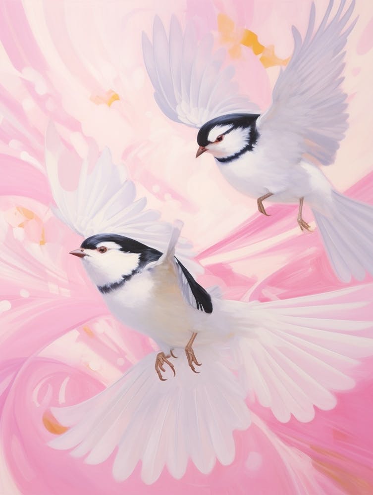 Pink Ethereal Bird Painting Carolina Chickadee 1