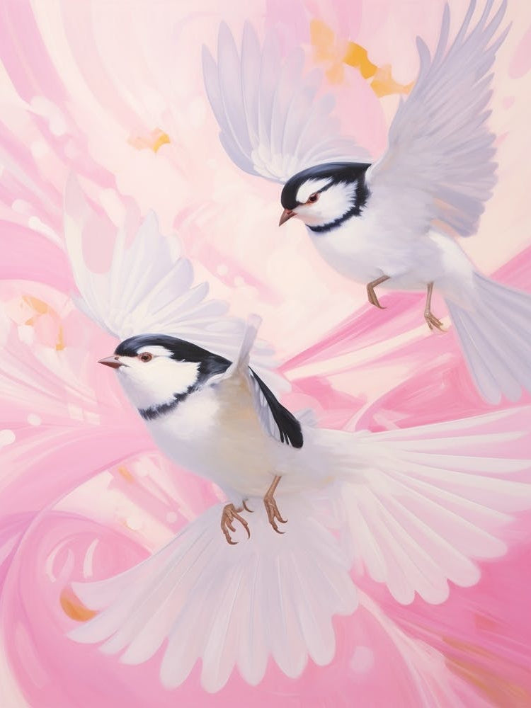 Pink Ethereal Bird Painting Carolina Chickadee 1