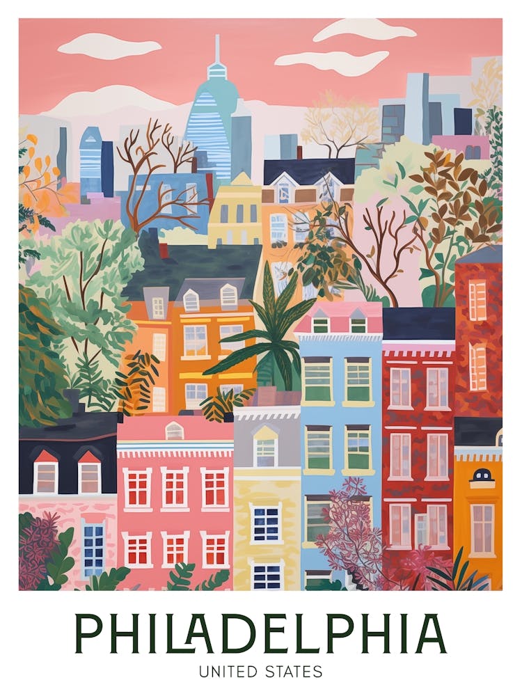 Philadelphia, United States Maximalist Travel Poster Vibrant Colour 
