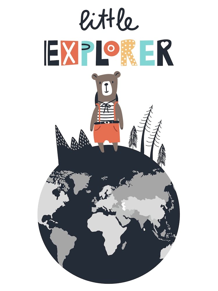Little Explorer Bear On The World Kids