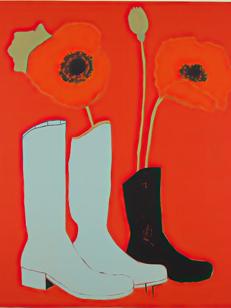 A Painting Of Cowboy Boots With Red Flowers, Pop Art Style 8