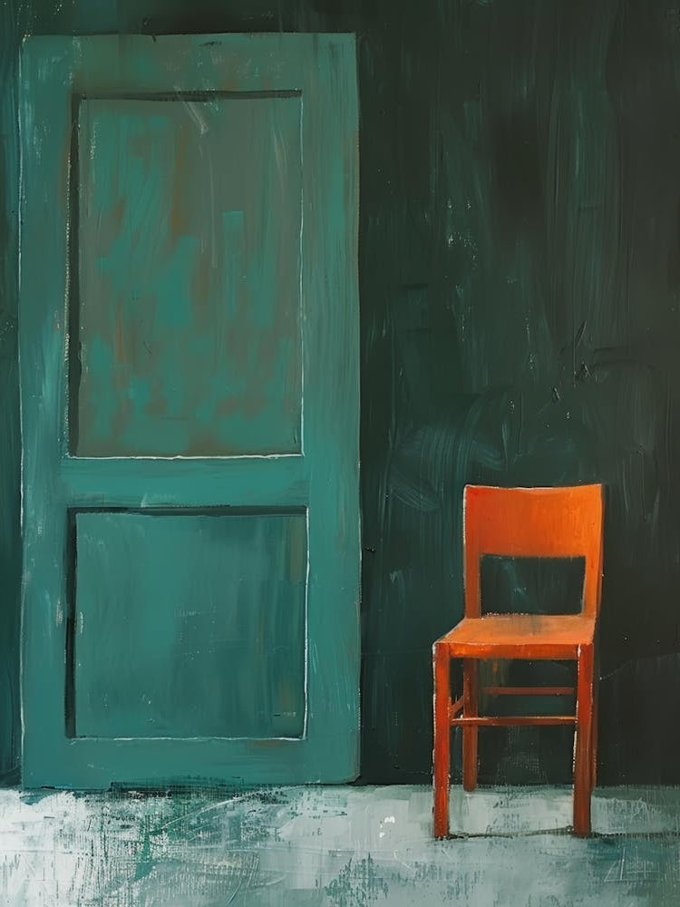 Orange Chair In Front Of Green Door