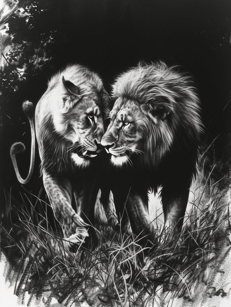 African Lion Charcoal Drawing Rituals 2