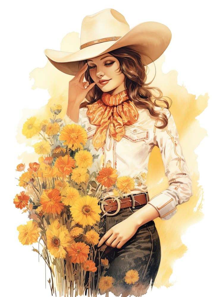 Cute Cowgirl Watercolour 1