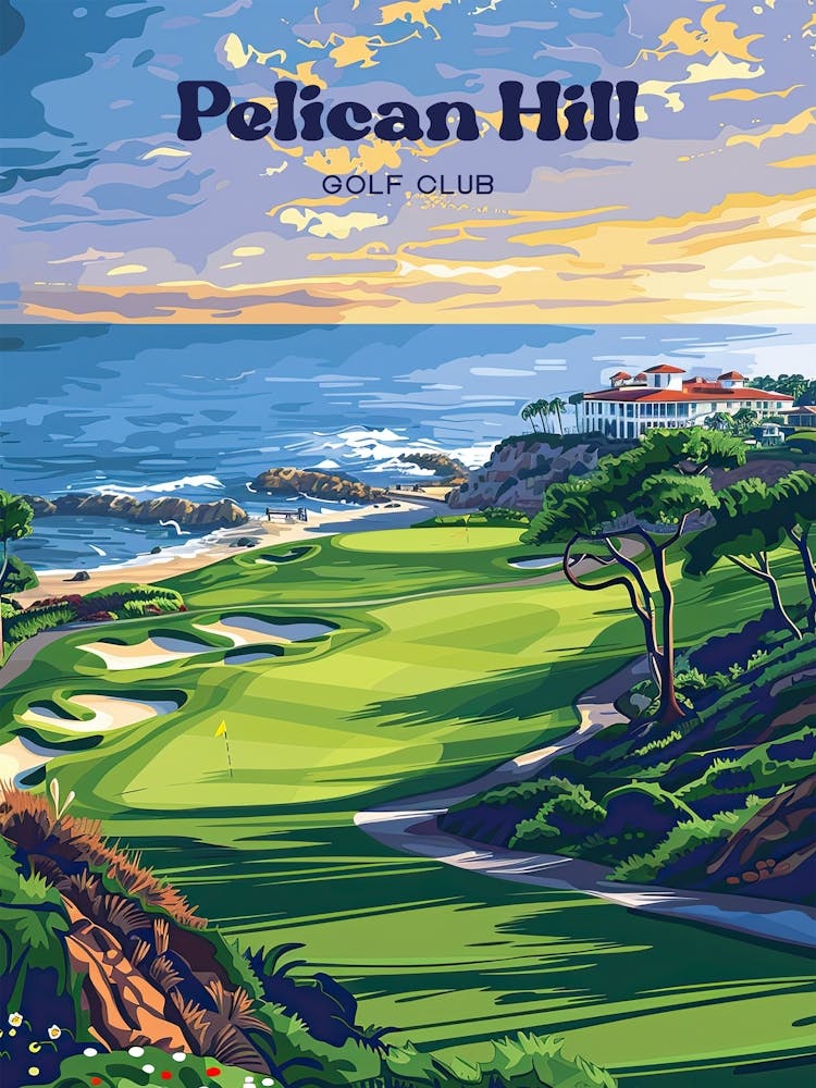 Pelican Hil California Golf Course Art Illustration