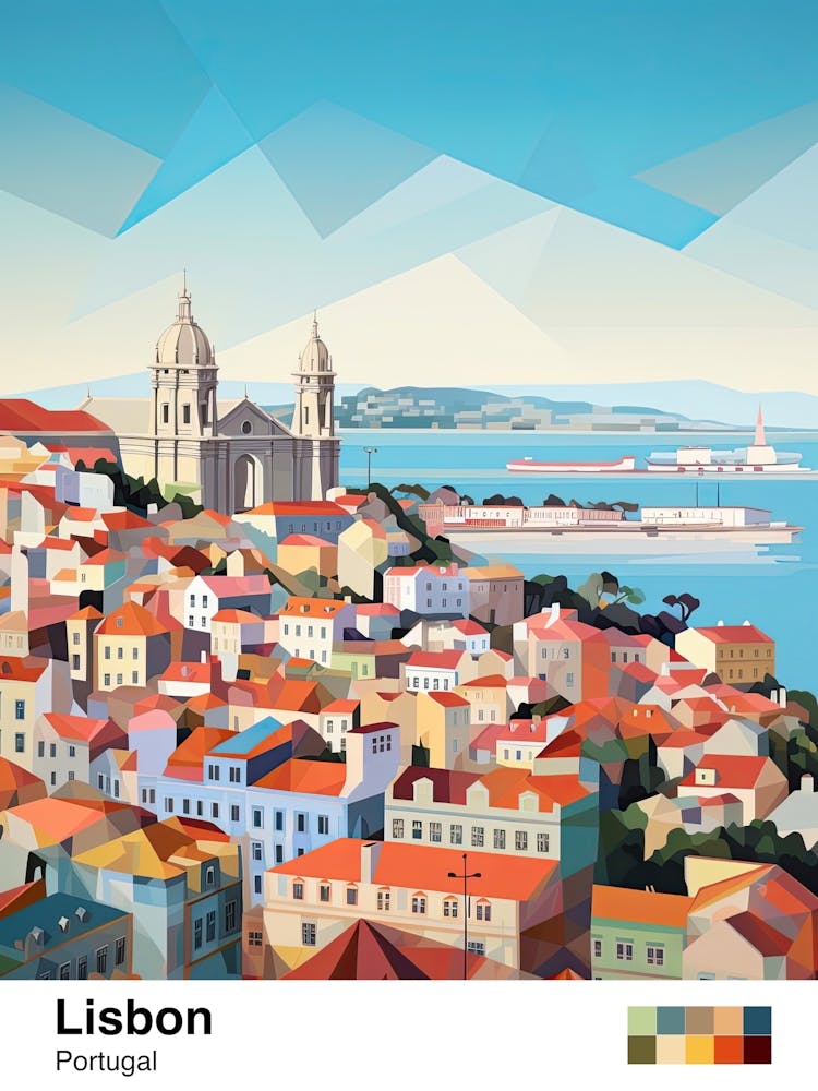 Lisbon, Portugal, Geometric Illustration 1 Poster