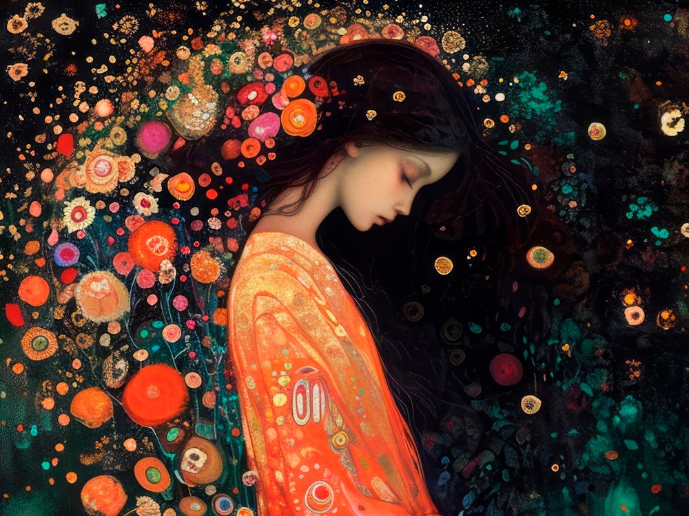 Woman with Flowers. Gustav Klimt Style