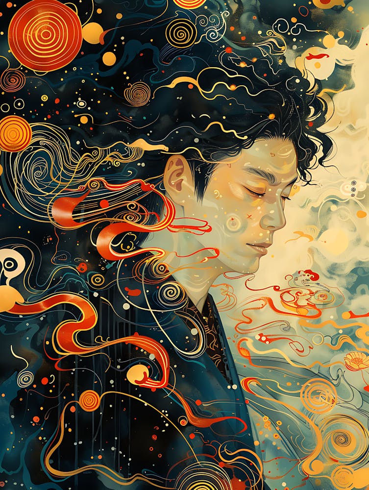 Whimsical Asian Man In Deep 1